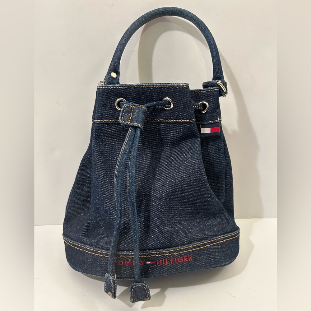 Tommy Hilfiger Vintage Denim Drawstring Cinch Bucket Bag